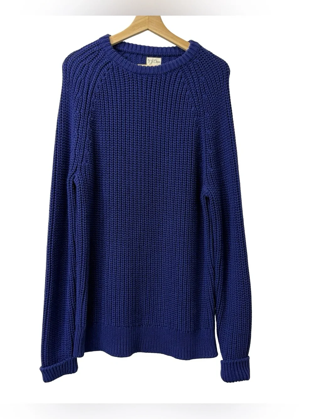 J.Crew men's shaker-stitch chunky fisherman crewneck sweater indigo blue Size M